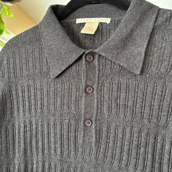 Perry Ellis Silk Cashmere Collared Sweater Medium Preppy Fall Winter - Picture 3 of 6